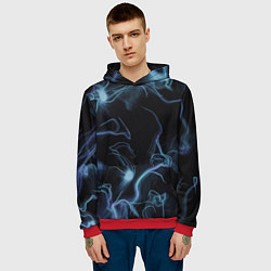 Толстовка-худи мужская Синие неоновые молнии, цвет: 3D-красный — фото 2