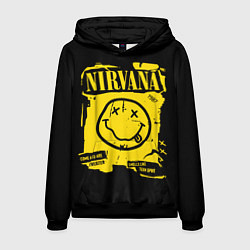 Толстовка-худи мужская Nirvana - смайлик, цвет: 3D-черный