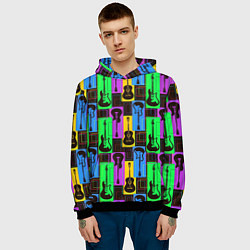 Толстовка-худи мужская Красочные гитары, цвет: 3D-черный — фото 2