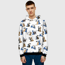 Толстовка-худи мужская Котики и шахматы белый, цвет: 3D-черный — фото 2