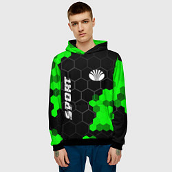 Толстовка-худи мужская Daewoo green sport hexagon, цвет: 3D-черный — фото 2