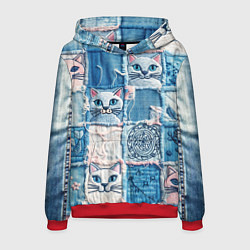 Мужская толстовка Кошки на пэчворк джинсах паттерн