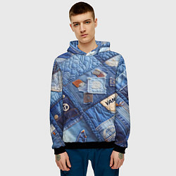 Толстовка-худи мужская Vanguard jeans patchwork - ai art, цвет: 3D-черный — фото 2