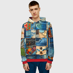 Толстовка-худи мужская Vanguard denim patchwork - ai art, цвет: 3D-красный — фото 2