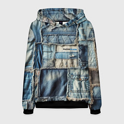 Толстовка-худи мужская Patchwork denim - vogue, цвет: 3D-черный