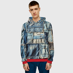 Толстовка-худи мужская Patchwork denim - vogue, цвет: 3D-красный — фото 2