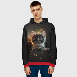 Толстовка-худи мужская Котенок в свитере - нейросеть, цвет: 3D-красный — фото 2