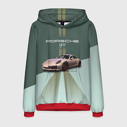 Толстовка-худи мужская Спортивный автомобиль Порше 911, цвет: 3D-красный