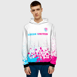 Толстовка-худи мужская Leeds United neon gradient style посередине, цвет: 3D-черный — фото 2