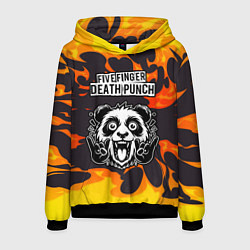 Толстовка-худи мужская Five Finger Death Punch рок панда и огонь, цвет: 3D-черный