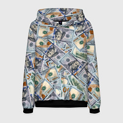 Толстовка-худи мужская Банкноты сто долларов, цвет: 3D-черный