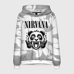 Толстовка-худи мужская Nirvana рок панда на светлом фоне, цвет: 3D-белый