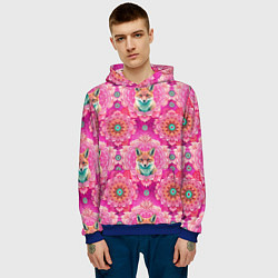 Толстовка-худи мужская Лисица и паттерн, цвет: 3D-синий — фото 2