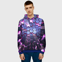 Толстовка-худи мужская Плиты с сиреневым неоновым свечением, цвет: 3D-синий — фото 2