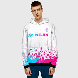 Толстовка-худи мужская AC Milan neon gradient style посередине, цвет: 3D-черный — фото 2