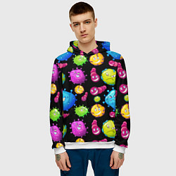 Толстовка-худи мужская Смешные бактерии паттерн, цвет: 3D-белый — фото 2
