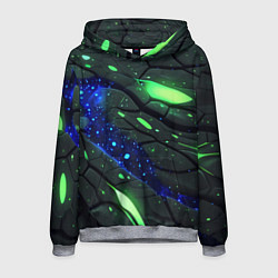 Толстовка-худи мужская Разлом плит с зеленым свечением, цвет: 3D-меланж