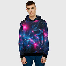 Толстовка-худи мужская Яркие неоновые вспышки в космосе, цвет: 3D-черный — фото 2
