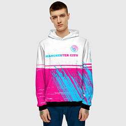 Толстовка-худи мужская Manchester City neon gradient style посередине, цвет: 3D-черный — фото 2