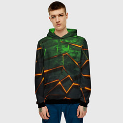 Толстовка-худи мужская Неоновая яркая геометрическая абстракция со светом, цвет: 3D-черный — фото 2