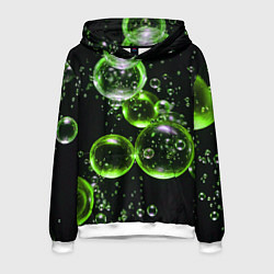 Толстовка-худи мужская Зеленые пузыри на черном, цвет: 3D-белый