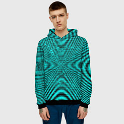 Толстовка-худи мужская Гипнотический круг чёрно-голубой, цвет: 3D-черный — фото 2