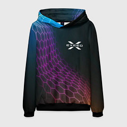Толстовка-худи мужская Exeed neon hexagon, цвет: 3D-черный