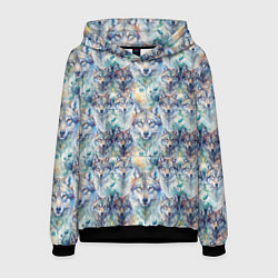 Толстовка-худи мужская Паттерн из волков, цвет: 3D-черный