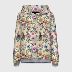 Мужская толстовка Летний узор с цветами и бабочками