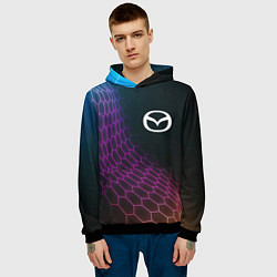 Толстовка-худи мужская Mazda neon hexagon, цвет: 3D-черный — фото 2