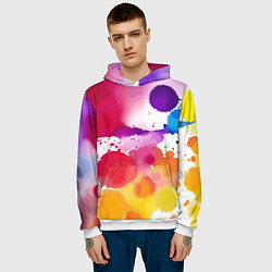 Толстовка-худи мужская Яркие абстрактные акварельные кляксы - нейросеть, цвет: 3D-белый — фото 2