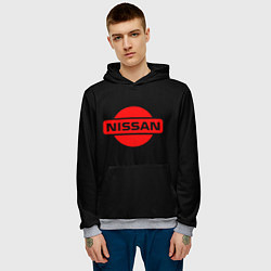 Толстовка-худи мужская Nissan red logo, цвет: 3D-меланж — фото 2