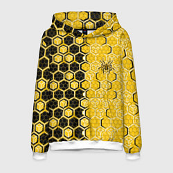 Толстовка-худи мужская Киберпанк соты шестиугольники жёлтый и чёрный с па, цвет: 3D-белый