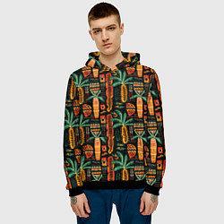 Толстовка-худи мужская Африканские узоры ананас, цвет: 3D-черный — фото 2