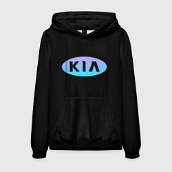 Толстовка-худи мужская KIA logo neon, цвет: 3D-черный