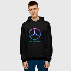 Толстовка-худи мужская Mercedes neon logo, цвет: 3D-черный — фото 2