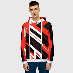 Толстовка-худи мужская Black and red stripes on a white background, цвет: 3D-белый — фото 2