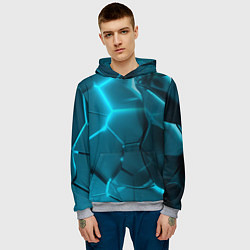 Толстовка-худи мужская Неоновые холодные голубые плиты в разломе, цвет: 3D-меланж — фото 2