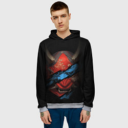 Толстовка-худи мужская Маска демона - Хання, цвет: 3D-меланж — фото 2