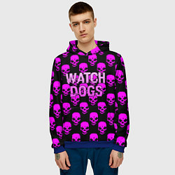 Толстовка-худи мужская Watch dogs neon skull, цвет: 3D-синий — фото 2