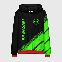 Толстовка-худи мужская Kawasaki - logo, цвет: 3D-красный