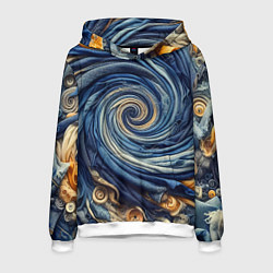 Толстовка-худи мужская Воронка из джинсы и пуговиц - нейросеть, цвет: 3D-белый