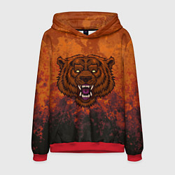 Толстовка-худи мужская Бурый свирепый медведь на абстрактном фоне, цвет: 3D-красный