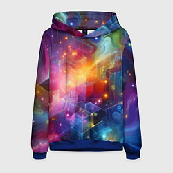 Толстовка-худи мужская Геометрический неоновый космос - нейросеть, цвет: 3D-синий