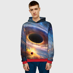 Толстовка-худи мужская Чёрная дыра поглощает вселенную, цвет: 3D-красный — фото 2