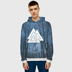 Толстовка-худи мужская Валькнут и северный лес, цвет: 3D-белый — фото 2