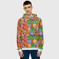 Толстовка-худи мужская Мультяшные монстрики орнамент, цвет: 3D-белый — фото 2
