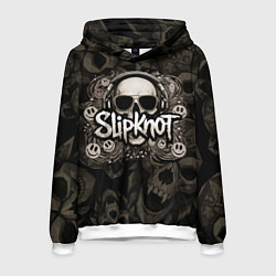 Мужская толстовка Slipknot на фоне черепа в очках и наушниках