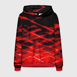 Толстовка-худи мужская Красные абстрактные полосы на чёрном фоне, цвет: 3D-красный