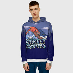 Толстовка-худи мужская Уличные акулы, цвет: 3D-белый — фото 2